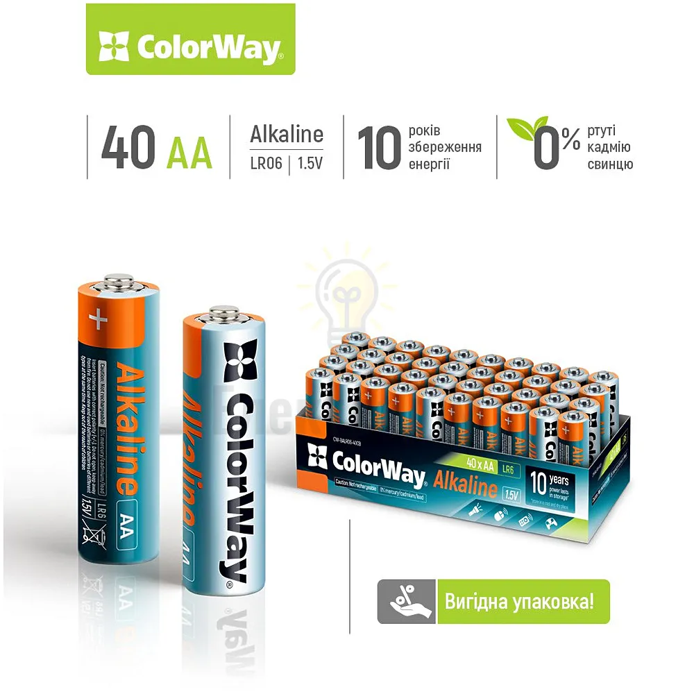 ColorWay Батарейкf ColorWay Alkaline Power лужна AA LR06 4 шт CW-BALR06-40CB  - фото 1