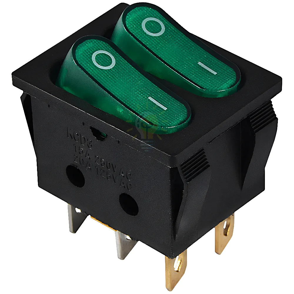 Перемикач KCD2-5-2101N GR/B 220V 2 клав. зелений з підсвічуванням  АСКО A0140040118 