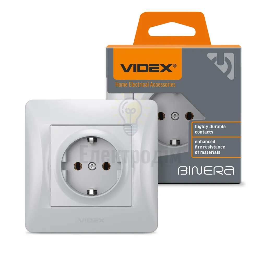 BINERA срібний шовк Розетка внутрішня 1-а із заземленням Videx VF-BNSK1G-SS 