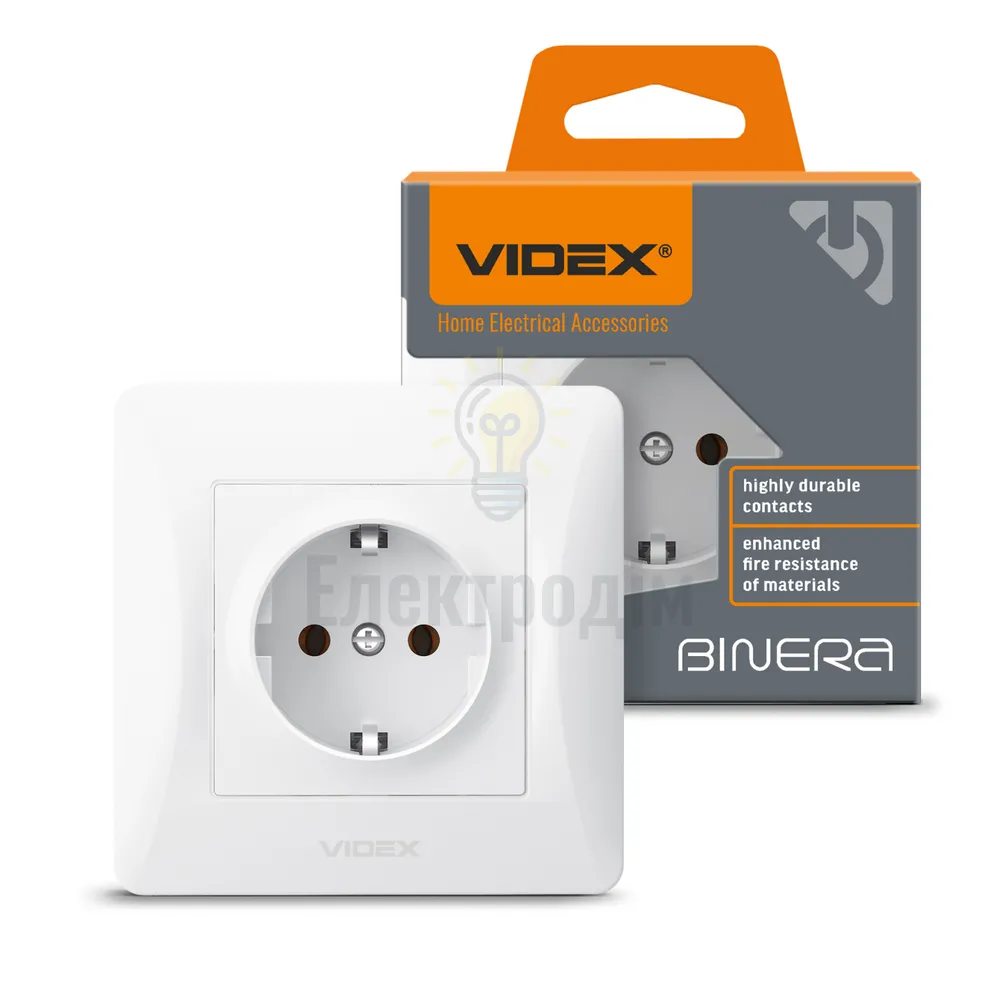 BINERA білий Розетка внутрішня 1-а із заземленням Videx VF-BNSK1G-W 