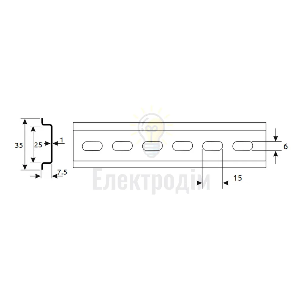 DIN Рейка DIN-рейка Промфактор FD 35x7.5 (0,8mm) з перфорацією 6x15 (1000mm) FD081000  - фото 1