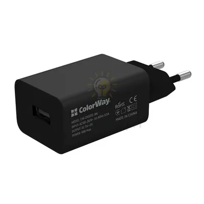 Зарядний пристрій мережевий USB + кабель Lightning 2,0A 10W чорний ColorWay CW-CHS012CL-BK — купити в Електродім