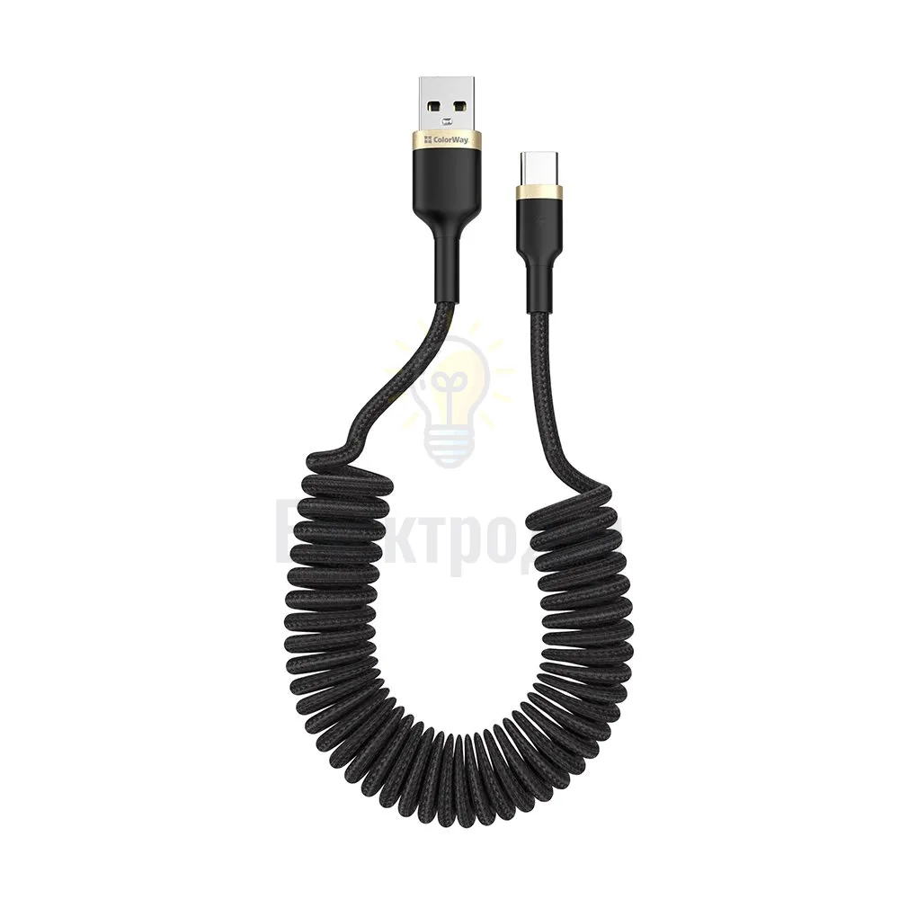 Кабель Colorway USB - Type-C (spiral) 2.4а 1м чорний CW-CBUC051-BK  - фото 2