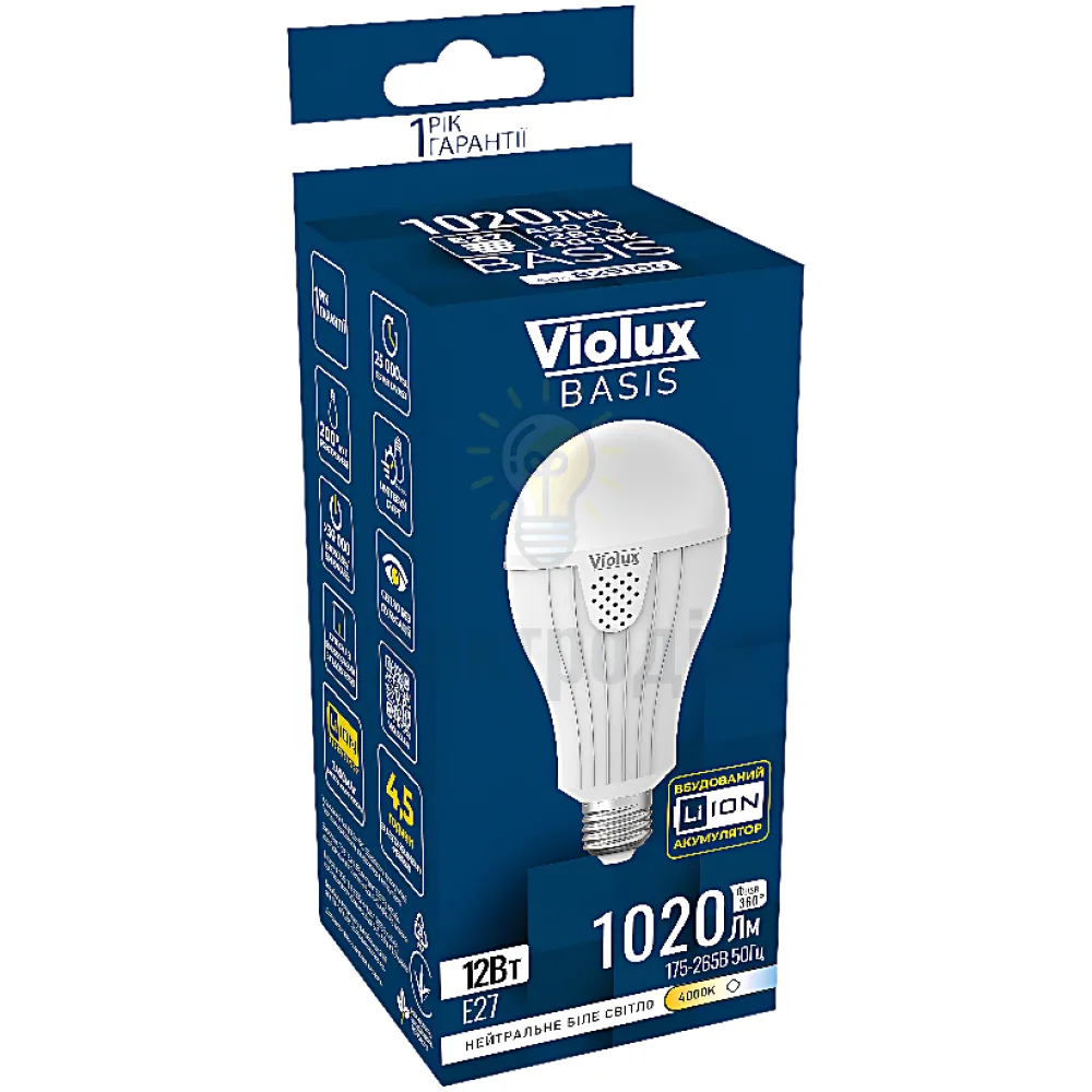LED лампа акумуляторна BASIS 12W 800LM 4000K Violux 829100 