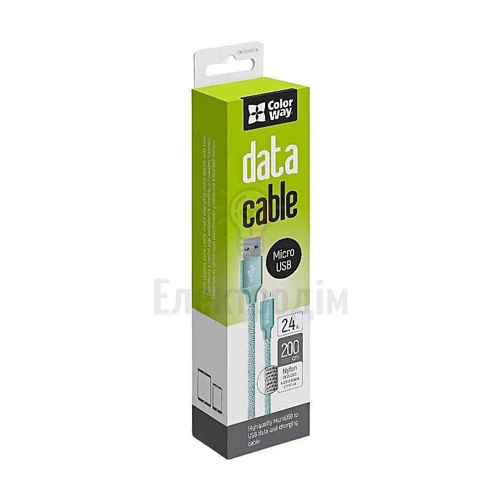 Кабель USB MicroUSB ColorWay CW-CBUM009-MT 2,4A 2м м'ятний CW-CBUM009-MT 
