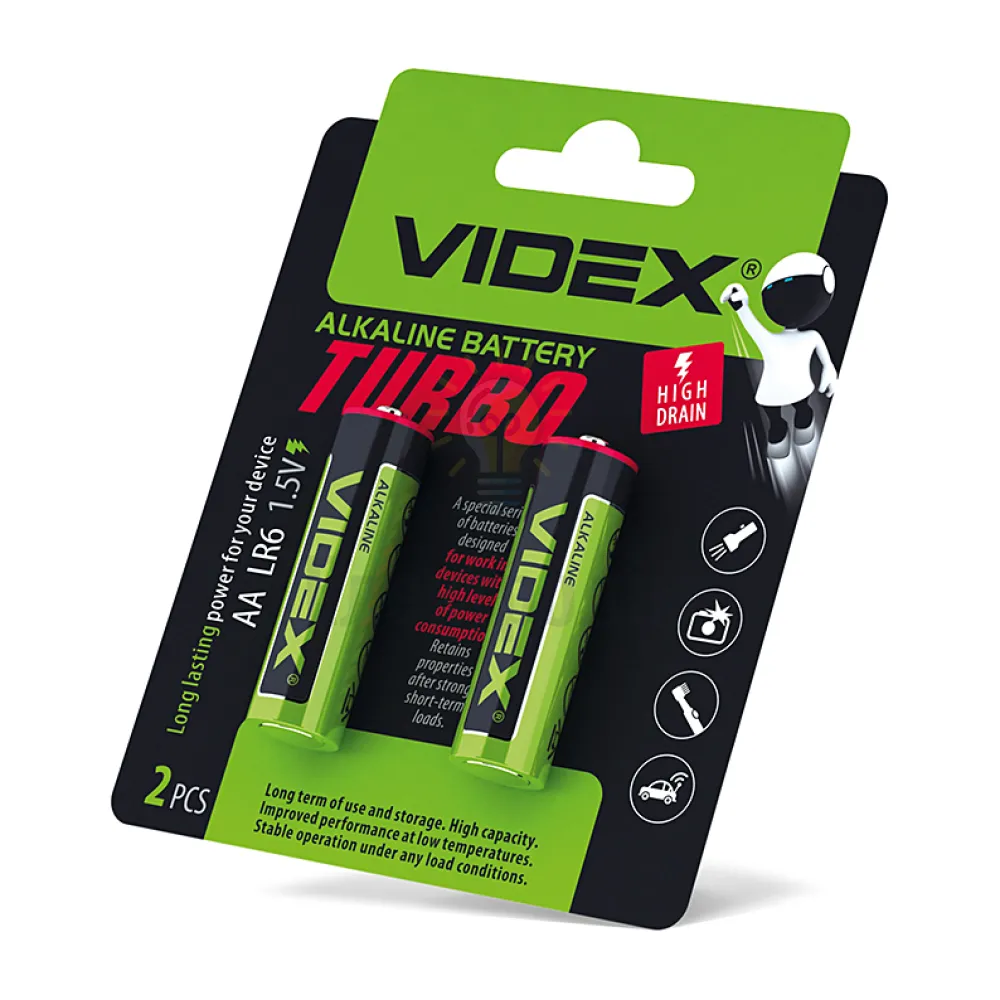Батарейка Videx Батарейка лужна AA/LR6 (бл-2шт) Videx Turbo LR6T/AA 2B  - фото 1