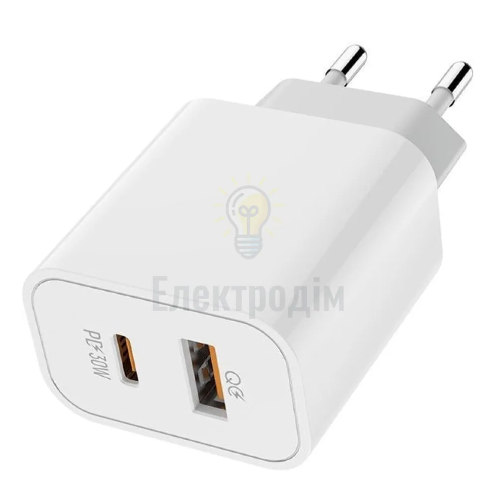 Зарядний пристрій мережевий USB/Type-C 3,0A QC+PD 30W білий ColorWay CW-CHS037PD-WT 