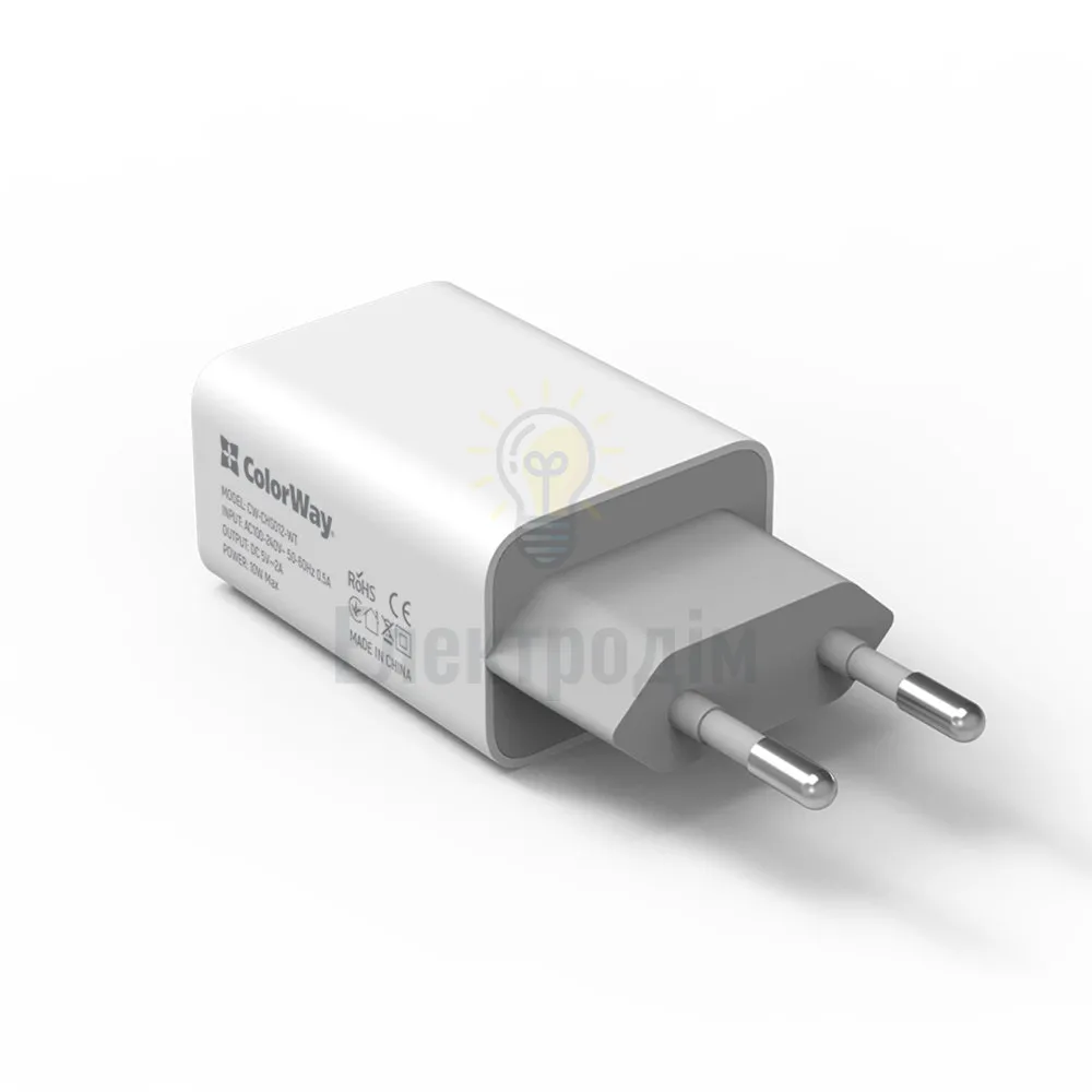 Зарядний пристрій мережевий USB 2,0A 10W білий ColorWay CW-CHS012-WT CW-CHS012-WT  - фото 3