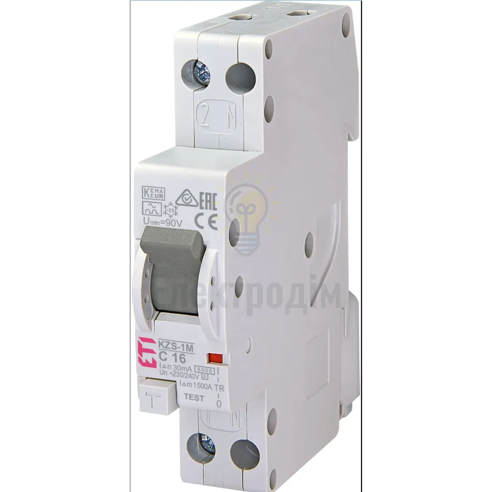 Диф. автоматичний вимикач KZS-1M UNI C 25/0,01 тип A (6kA) (універс. підключення) 2176016 