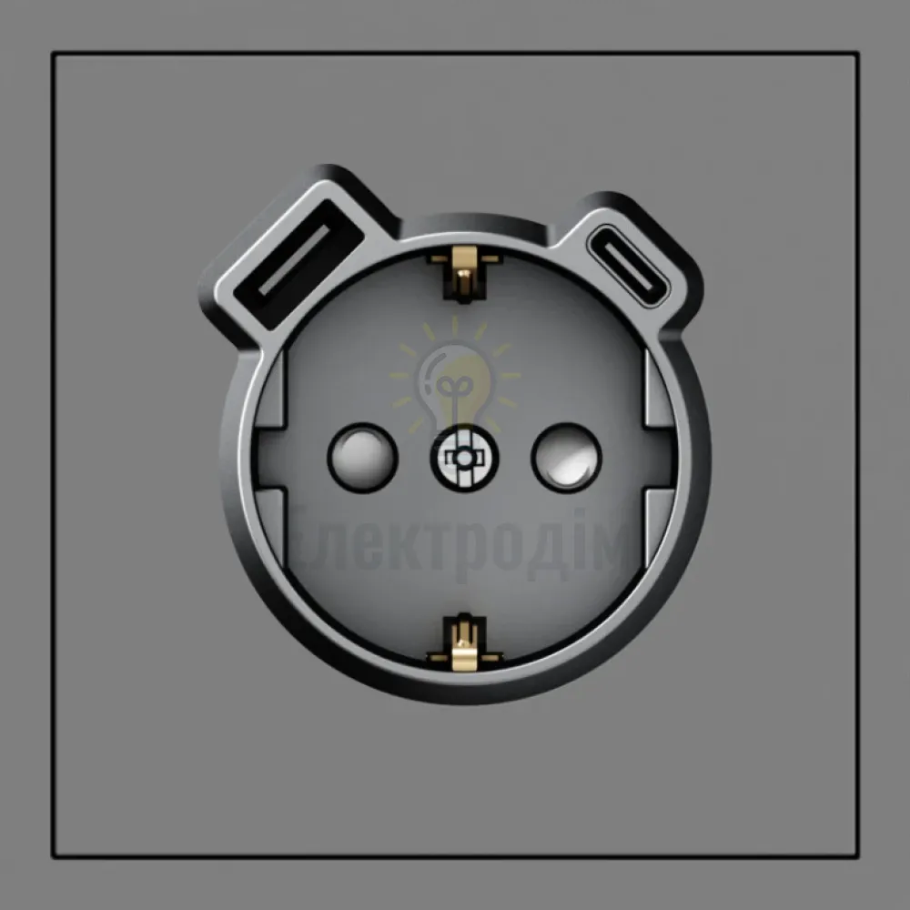 ER123USB-G розетка із заземленням 16А із USB-A 18W та Type-C 20W, механізм сірий Soft 80776  - фото 1