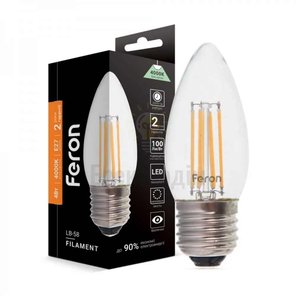 Світлодіодна лампа Filament LB-58 C37 230V 4W 400Lm  E27 4000K 25619 
