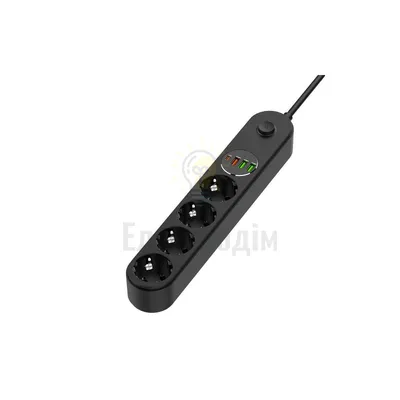 Фільтр мережевий 4 розетки/3USB-A/1Type-C QC+PD 2м 45W чорний CW-CHE44PDB ColorWay CW-CHE44PDB — купити в Електродім