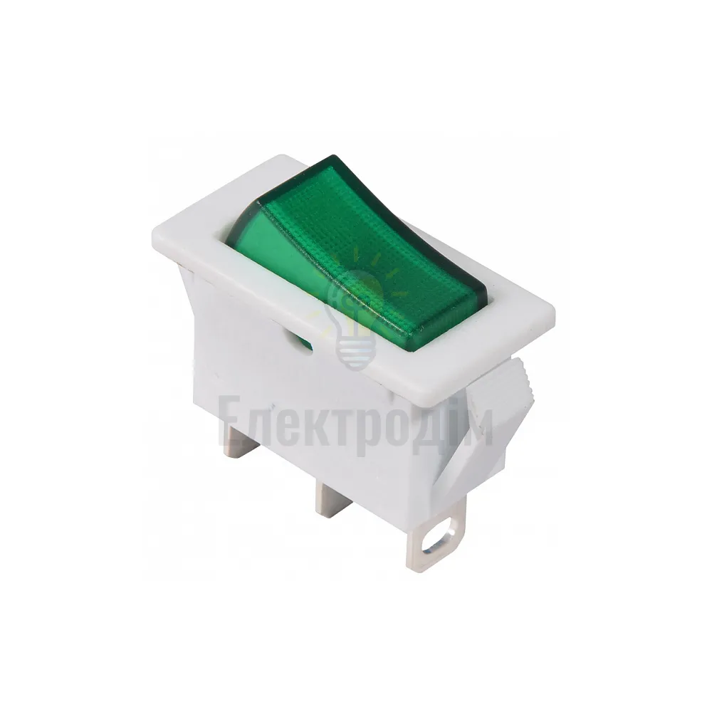 Перемикач KCD3-101N-13 GR/WH 220V 1 клав. зелений з підсвічуванням  АСКО A0140040041 