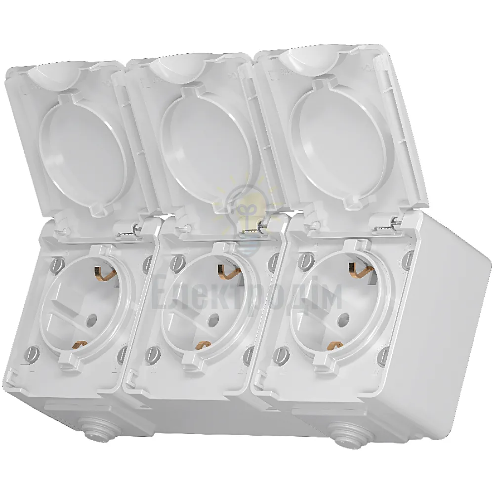 IP65 Розетка зовнішня потрійна із заземленням сіра VIDEX BINERA VF-BNW23G-G 