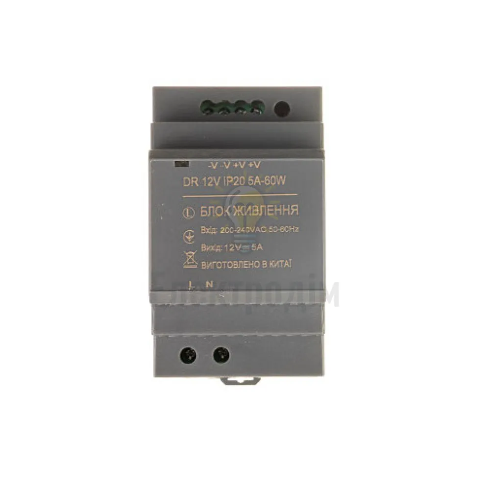 Блок  живлення 12В Блок живлення на DIN-рейку 12V - 5А - 60W DR IP20 1021420  - фото 2