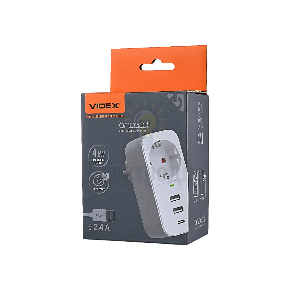 Мережевий адаптер VIDEX ONCORD з/з 1п 2.4A 2USB+USB-C White VF-AD1G2U1C-W 