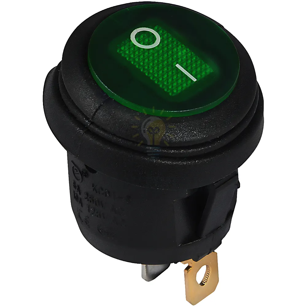 Перемикач KCD1-5-101WN GR/B 220V 1 клав.круглий вологозах. зелений з підсвічуванням  АСКО A0140040075 