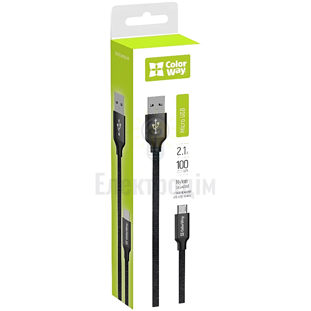 Кабель USB MicroUSB ColorWay CW-CBUM002-BK 2,1А 1м чорний CW-CBUM002-BK 