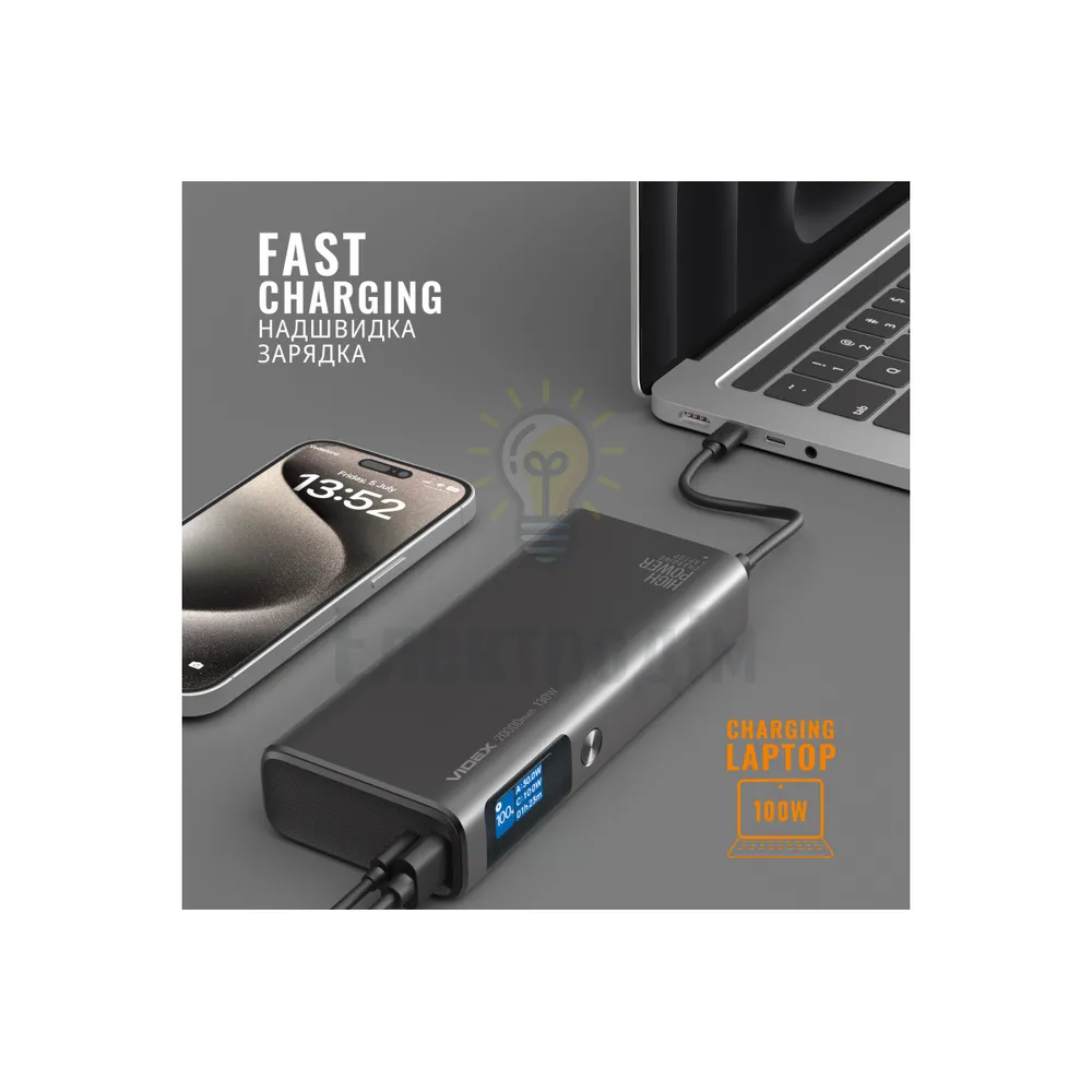 Повербанк 20000mAh VIDEX VPB-323 130W PD100W +Display VPB-323-B  - фото 6
