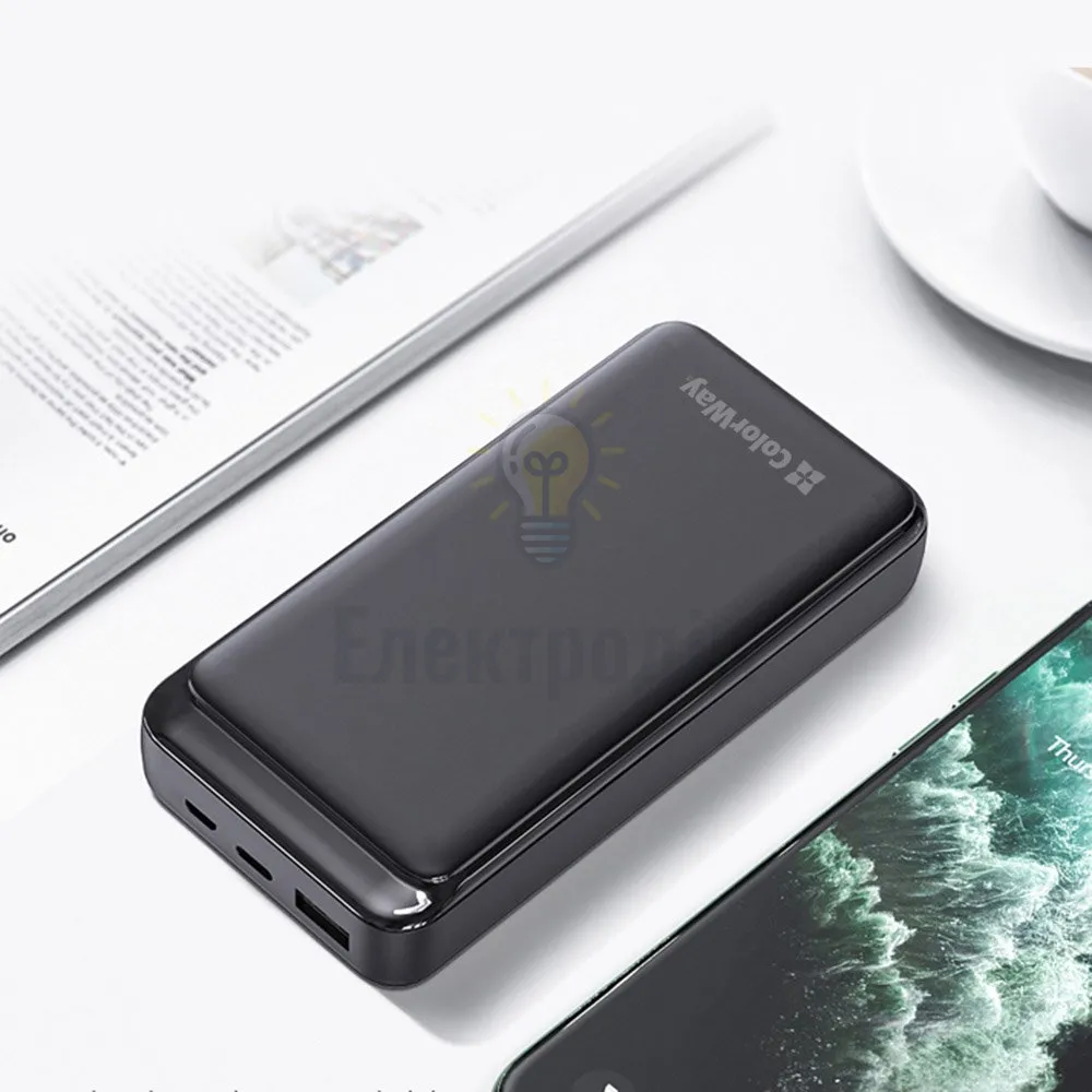 Павербанк 20000 mAh ColorWay CW-PB200LPG3BK-PD 20W QC+PD slim чорний CW-PB200LPG3BK-PD  - фото 1