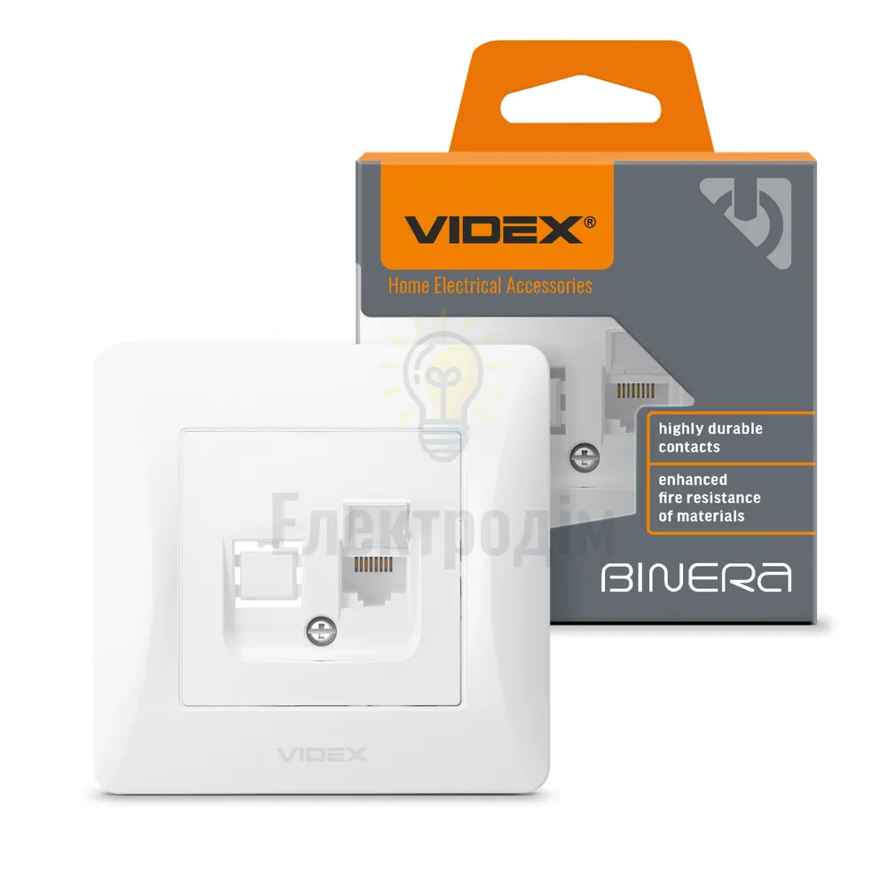 BINERA білий Розетка внутрішня 1-а CAT6 комп'ютерна Videx VF-BNSK1PC6-W 