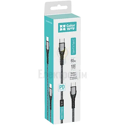 Кабель USB PD Type-C/Type-C ColorWay CW-CBPDCC040-GR 3,0A 1м сірий CW-CBPDCC040-GR — купити в Електродім