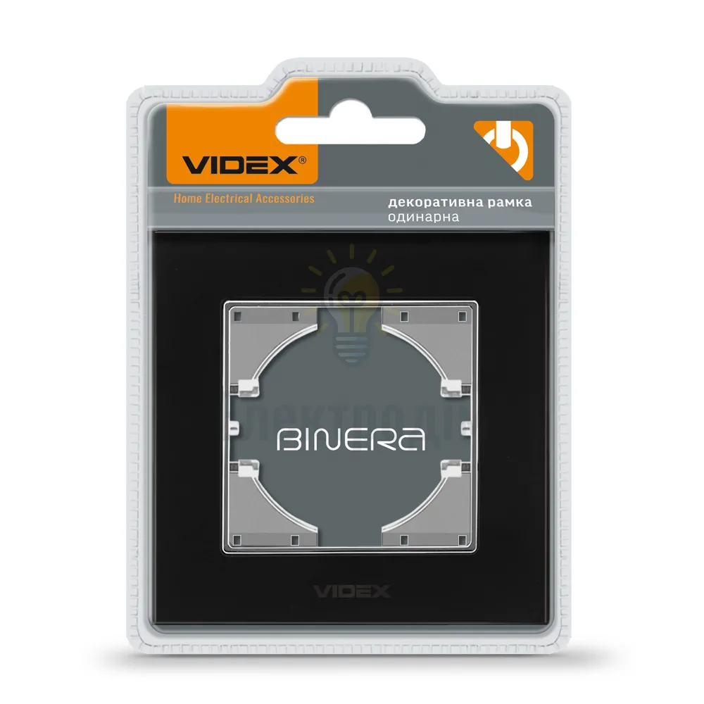 BINERA чорне скло Рамка горизонтальна 1-а Videx VF-BNFRG1H-B 