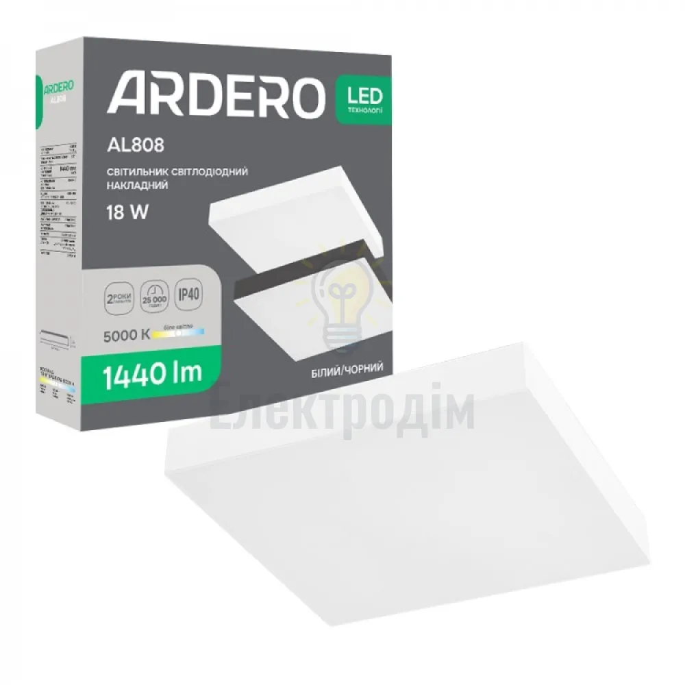 AL808 18W квадрат накладний білий 1440Lm 5000K 156*156*26mm ARD 80623 