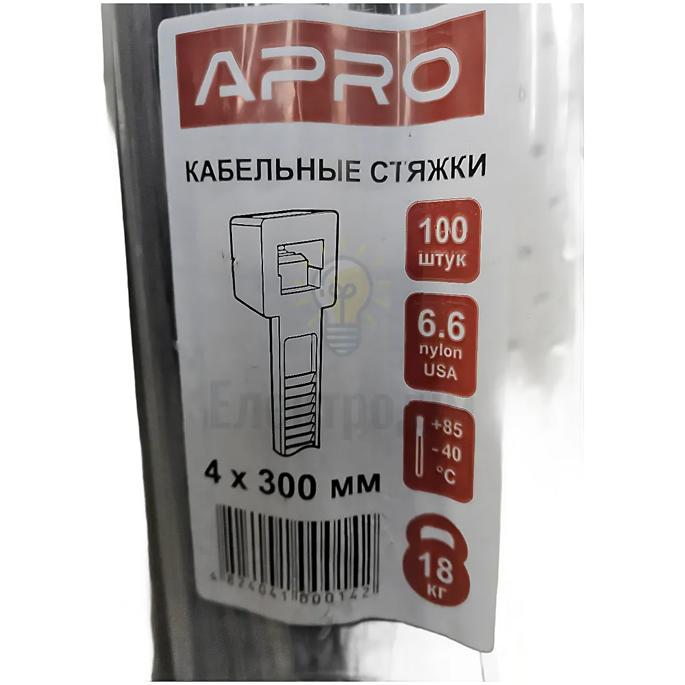 Хомут нейлоновий APRO 4 х 300 чорний (уп 100 шт.) ХННЧ-40300 