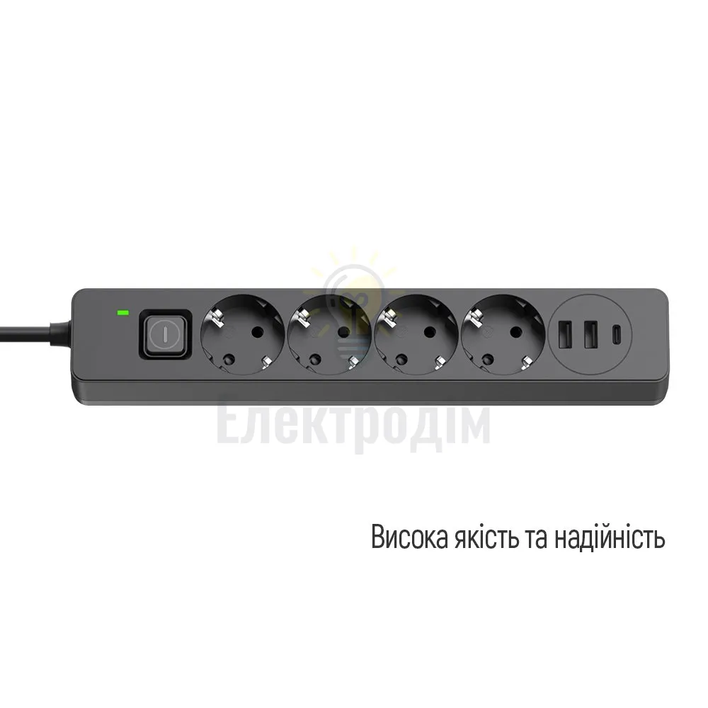 Подовжувач ColorWay Фільтр мережевий 4 розетки/2USB-A/1Type-C 2м чорний CW-CHE432PDB ColorWay CW-CHE432PDB  - фото 19