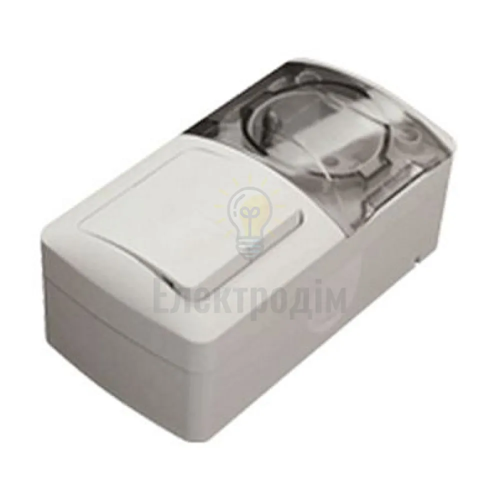 Вимикач EL-BI EVA 2-ий + Розетка з заземленням з кришкою світло-сірий IP54 554-011500-922  - фото 1