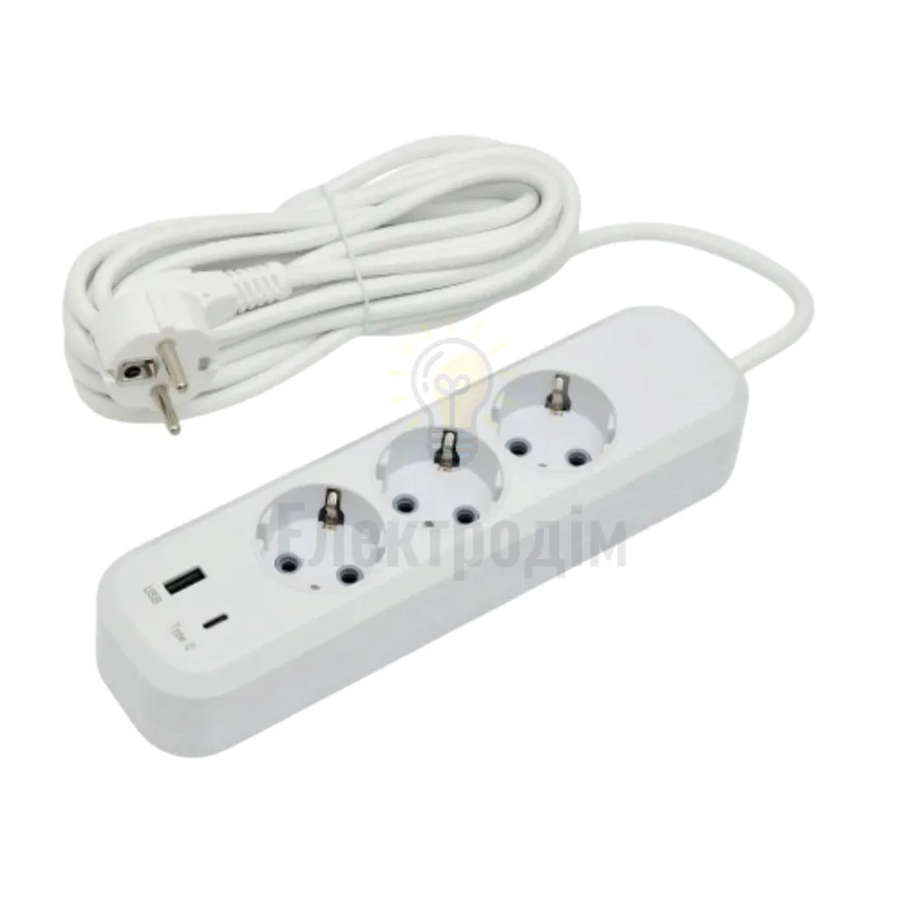 Подовжувач LUXEL 3 гнізда 5М подовжувач земля + USB+Type C 7165 