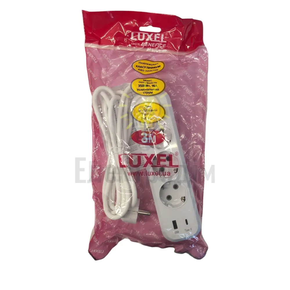 Подовжувач LUXEL 3 гнізда 3М подовжувач земля + USB+Type C 7163 