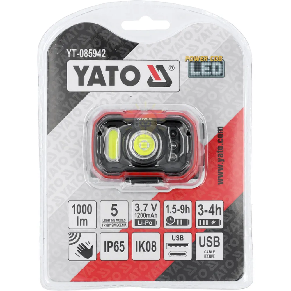 Акумуляторний ліхтар налобний з датчиком руху YATO YT-085942  - фото 1