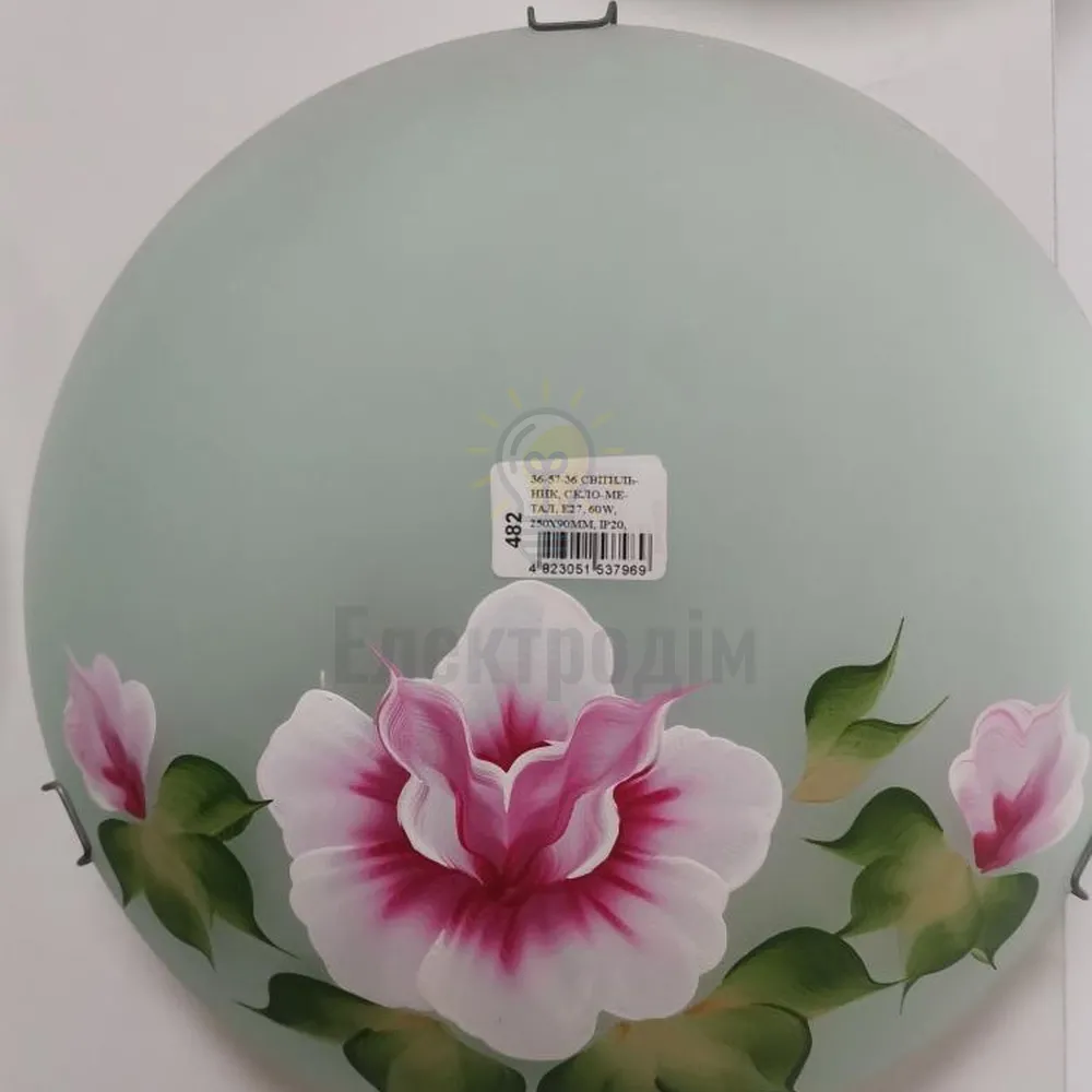Світильник, скло-метал, Е27, 60W, 250х90мм, IP20, білий/квіти, круглий, 37SV-01 рожевий 36-57-36  - фото 1