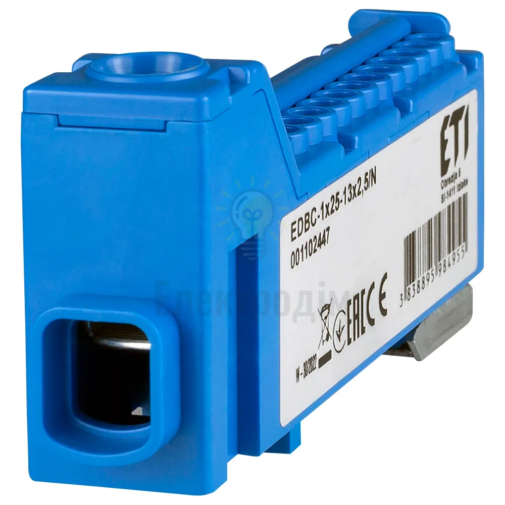Блок розподільчий EDBC-1x25-13x2,5/N (63A, 1000V AC/1500V DC, IN: 1x25, OUT: 13x2,5;  синій)	  1102447 