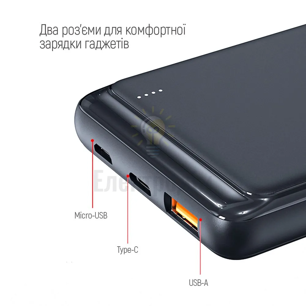 Павербанк УМБ ColorWay Power Bank 10 000 mAh Slim (USB QC3.0 + USB-C Power Delivery 18W) Black CW-PB100LPG3BK-PD)  - фото 5