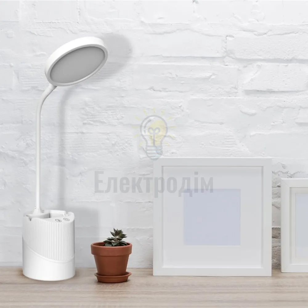 DE1740ARD настільний світильник білий 5W 5000K 240LM , акум. 1200mA, (40.8*8.8*10cm) IP20 80463  - фото 1