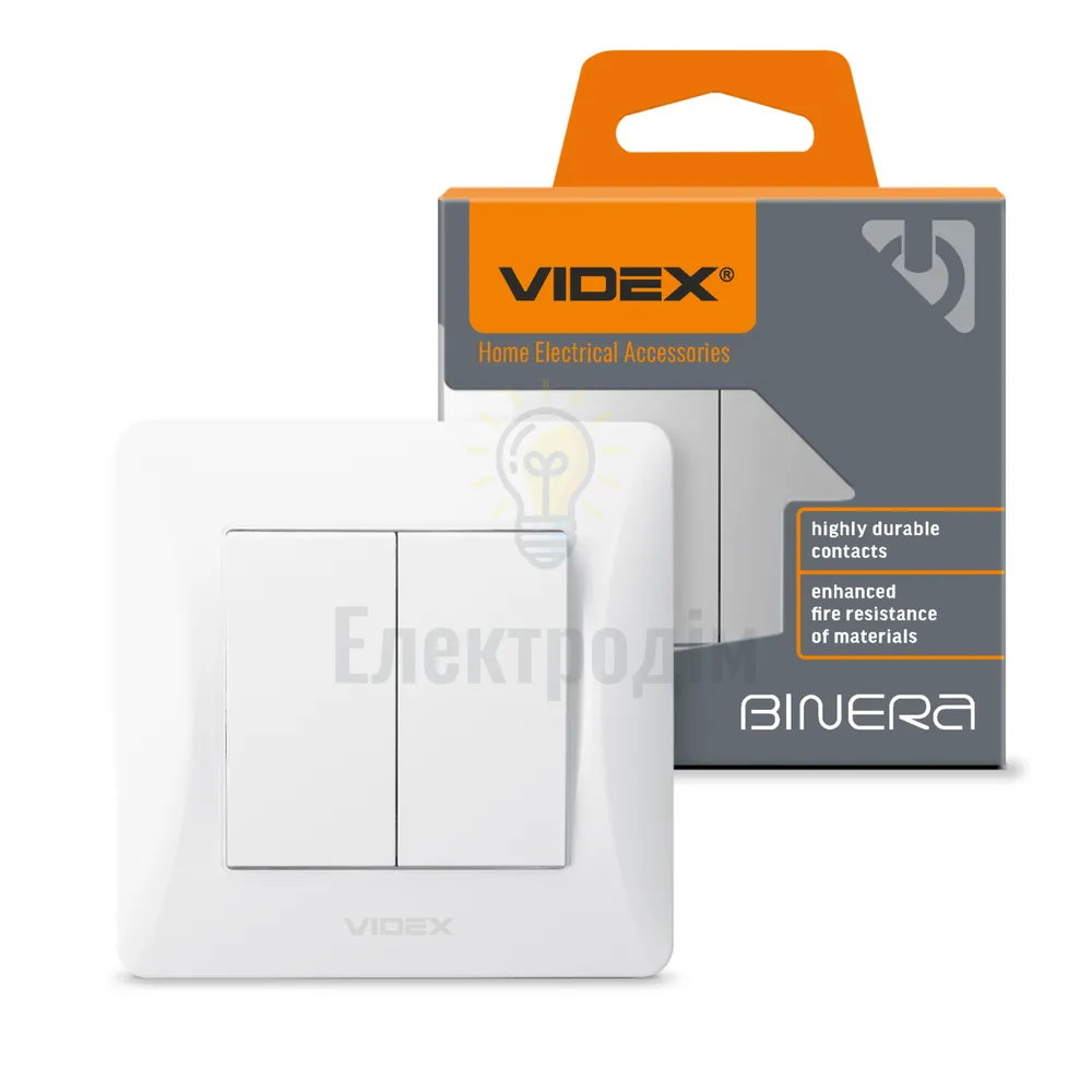 BINERA білий Вимикач внутрішній 2кл Videx VF-BNSW2-W 
