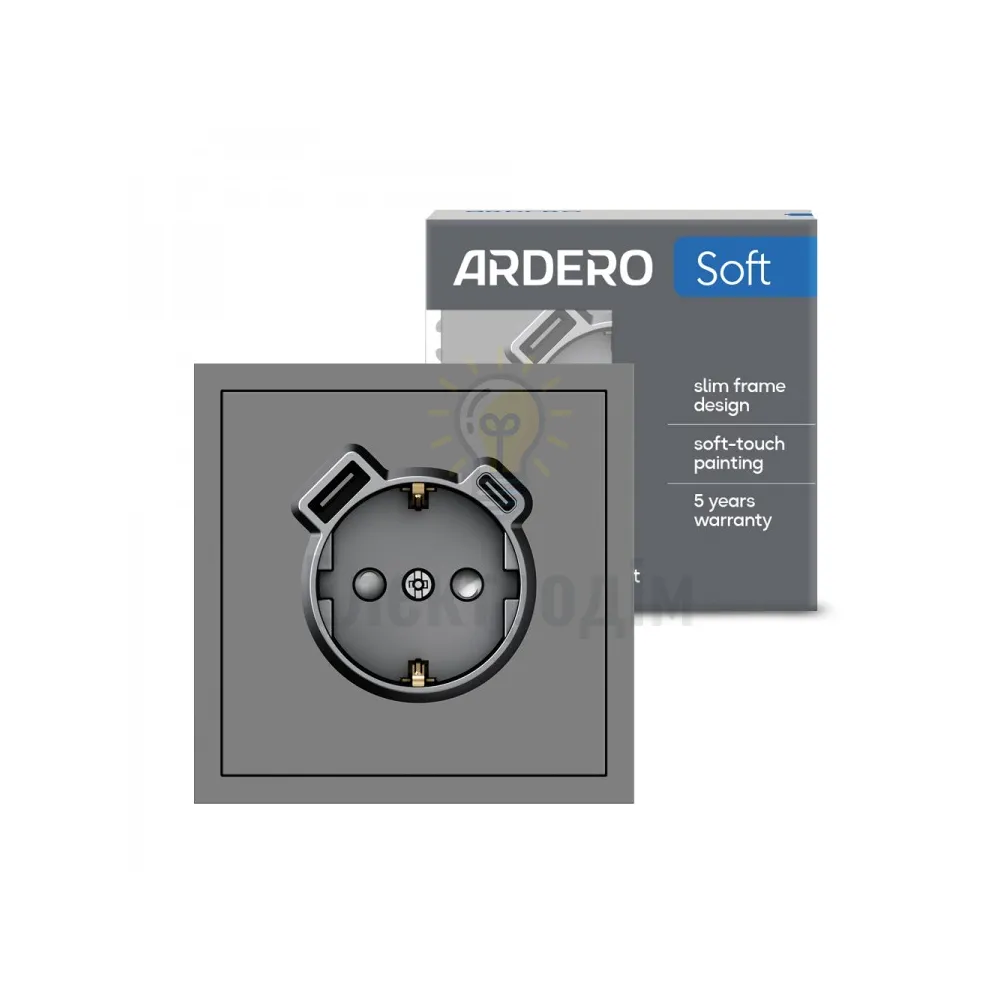 ER123USB-G розетка із заземленням 16А із USB-A 18W та Type-C 20W, механізм сірий Soft 80776 