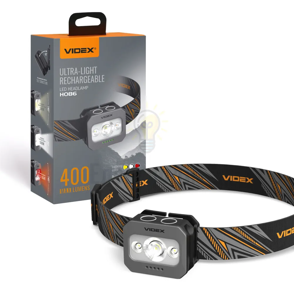 Налобний світлодіодний ліхтарик VIDEX VLF-H086 400Lm 3000K/5000K/RED (20шт/ящ) VLF-H086 