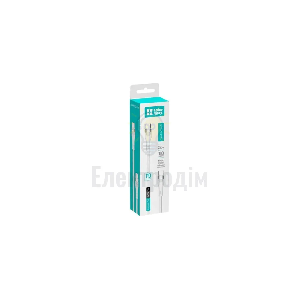 Кабель USB PD Type-C/Type-C ColorWay CW-CBPDCC065-WT 5,0А 240W 1м білий CW-CBPDCC065-WT 