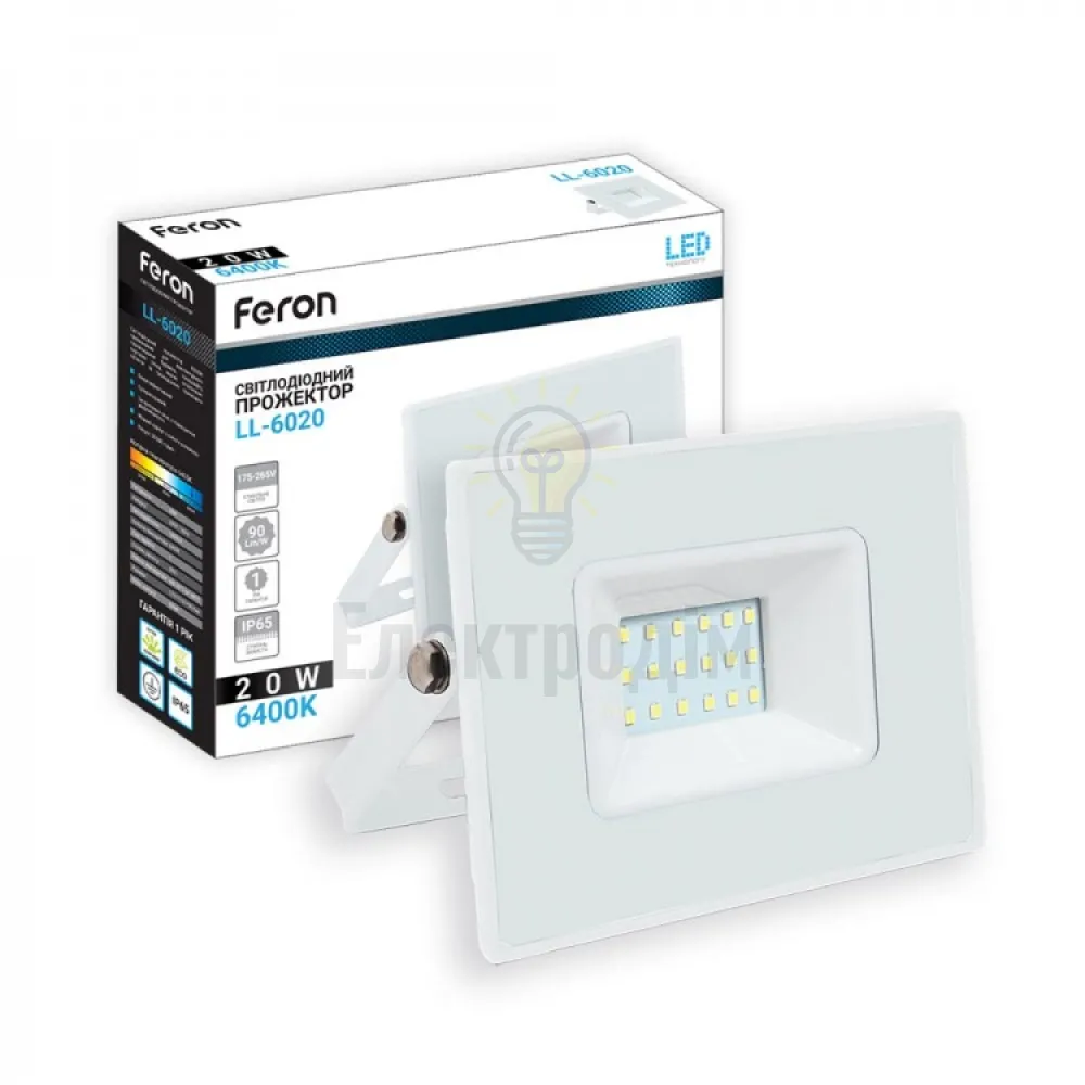 LL-6020 20W 1800Lm 6400K 230V (129*111*31mm) Білий IP 65 40052 