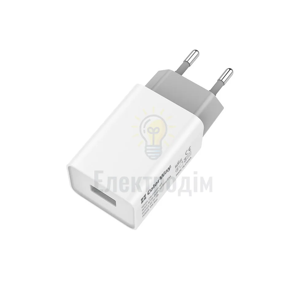 Зарядний пристрій мережевий USB 2,0A 10W білий ColorWay CW-CHS012-WT CW-CHS012-WT  - фото 5