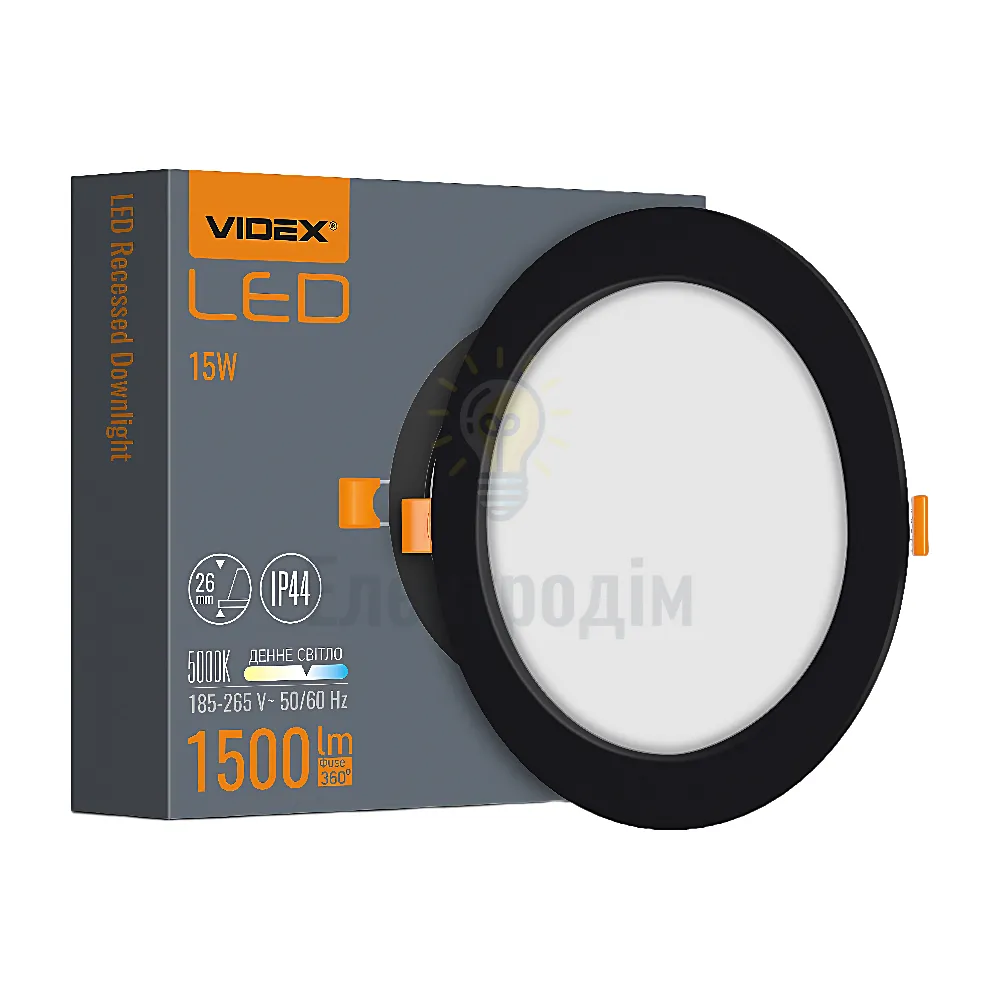 LED світильник Back вбудований круглий VIDEX 15W 5000K Black VL-DLBR-155B 