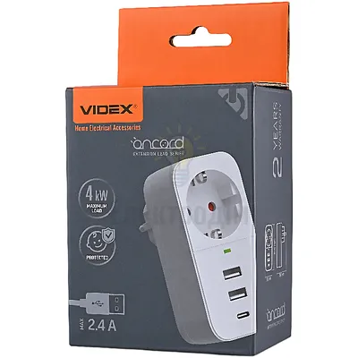 Мережевий адаптер VIDEX ONCORD з/з 1п 2.4A 2USB+USB-C White VF-AD1G2U1C-W — купити в Електродім