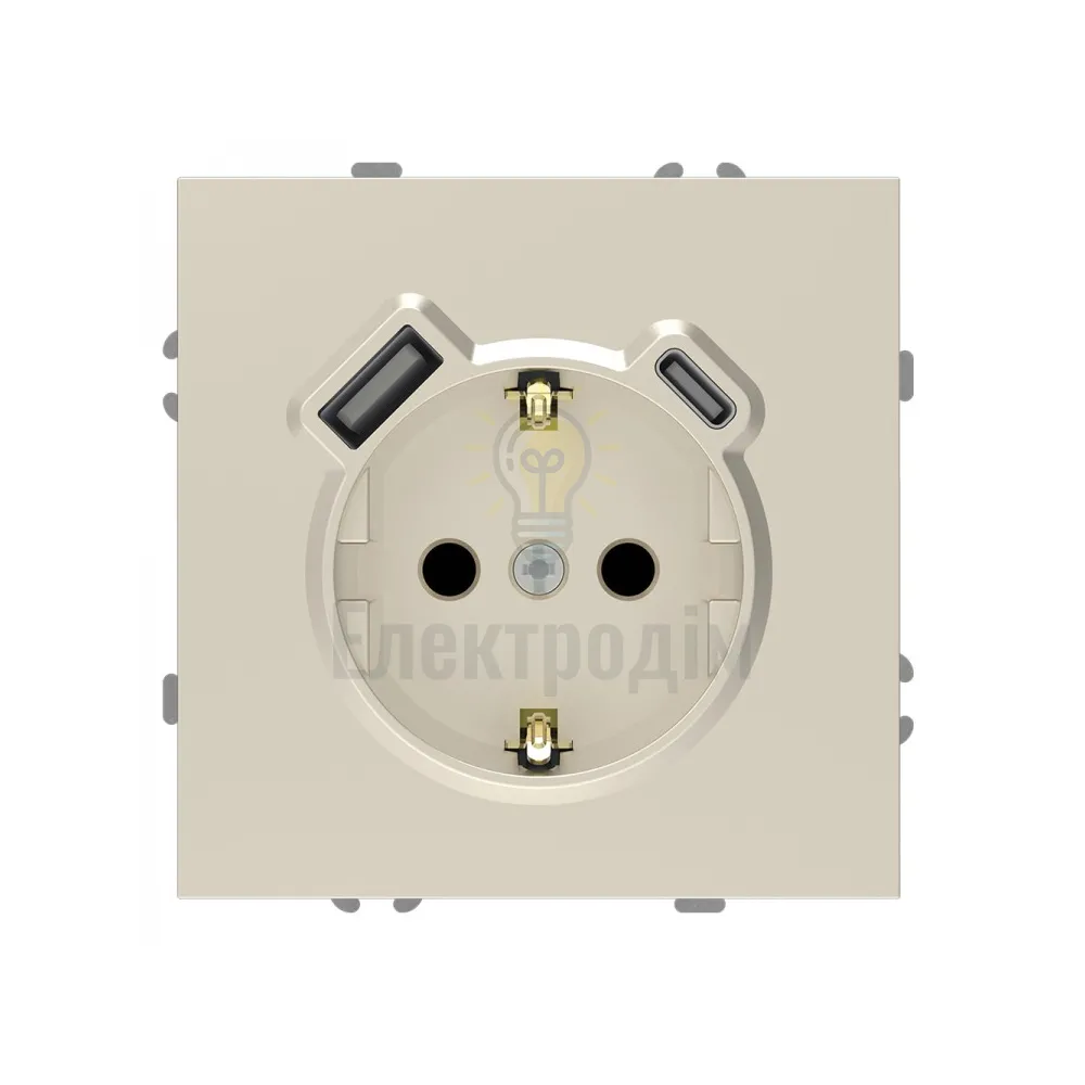 ER123USB-C розетка із заземленням 16А із USB-A 18W та Type-C 20W, механізм шампань Soft 80828  - фото 1