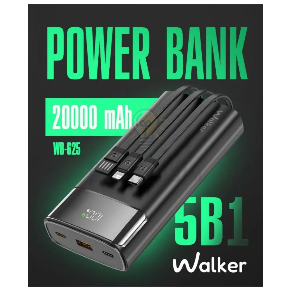 Портативна батарея WALKER WB-625, 20000mAh, 22.5W (QC3.0 + PD) black WB-625  - фото 2
