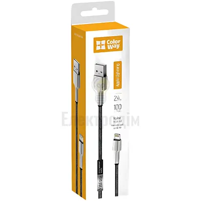 Кабель USB LightningColorWay 2,4A металеві конектори 1м чорний CW-CBUL046-BK — купити в Електродім