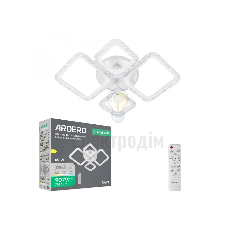 AL6445ARD 60W квадрат 7960Lm 3000K-4500K-6500K 605*405*115mm білий RAIN 80703 